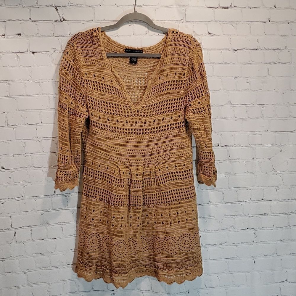 Grace Elements brown crocheted knit v neck sweater